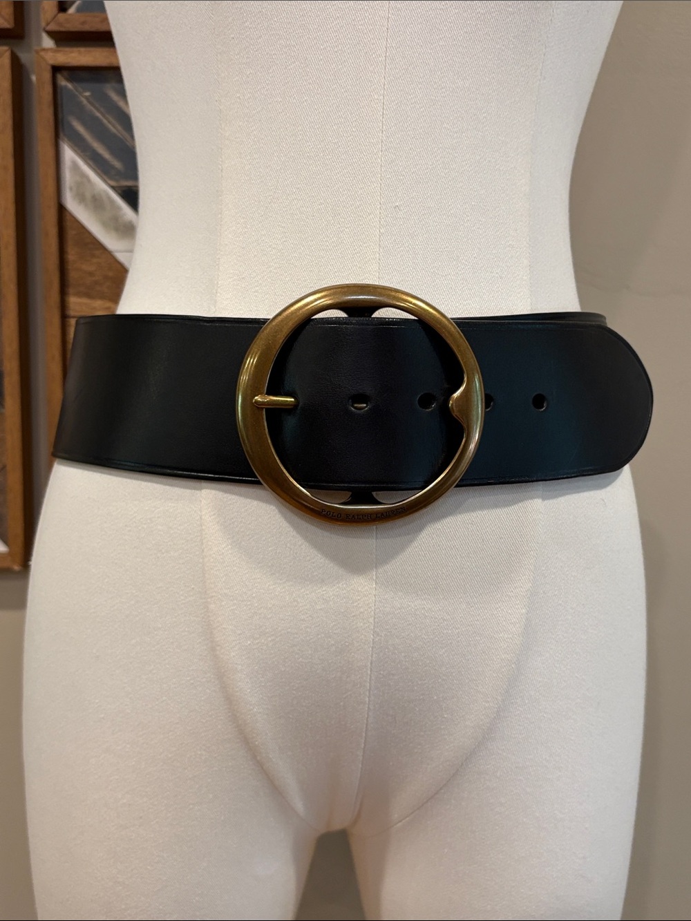 Vintage Polo Ralph Lauren Wide Leather Equestrian Brass Buckle Belt size Small